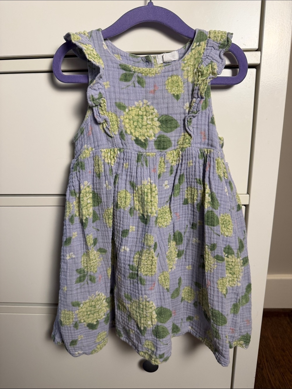 Angel Dear Lavender/Blue Hydrangea Ruffle-Sleeve Sun Dress 100% Cotton (Muslin)
